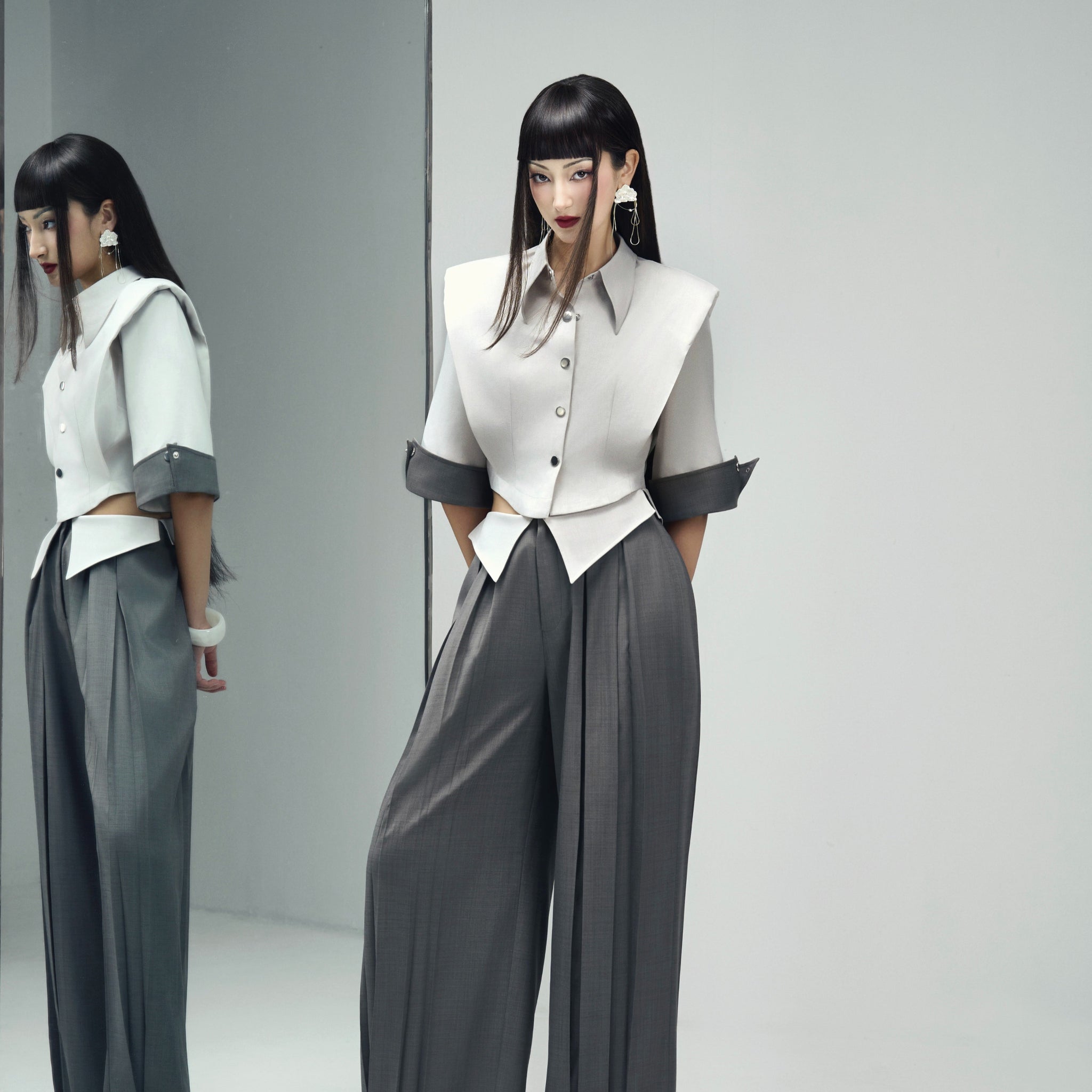 Front & Back Grey Crop-Shirt & Front & Back Grey Pants