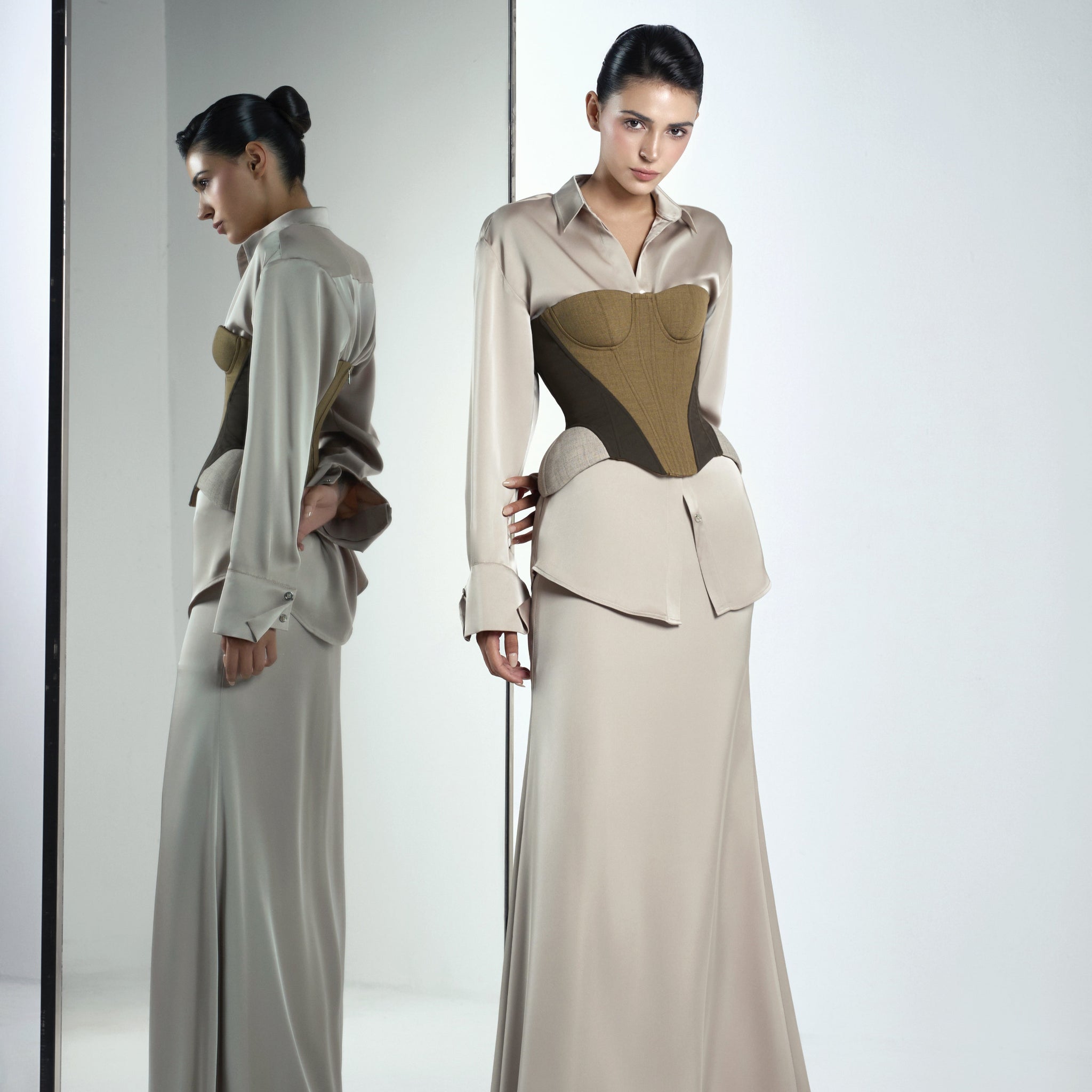 Iron Olive Corset & Planny Ver2. Nude Shirt & Kim N Maxi-Skirt