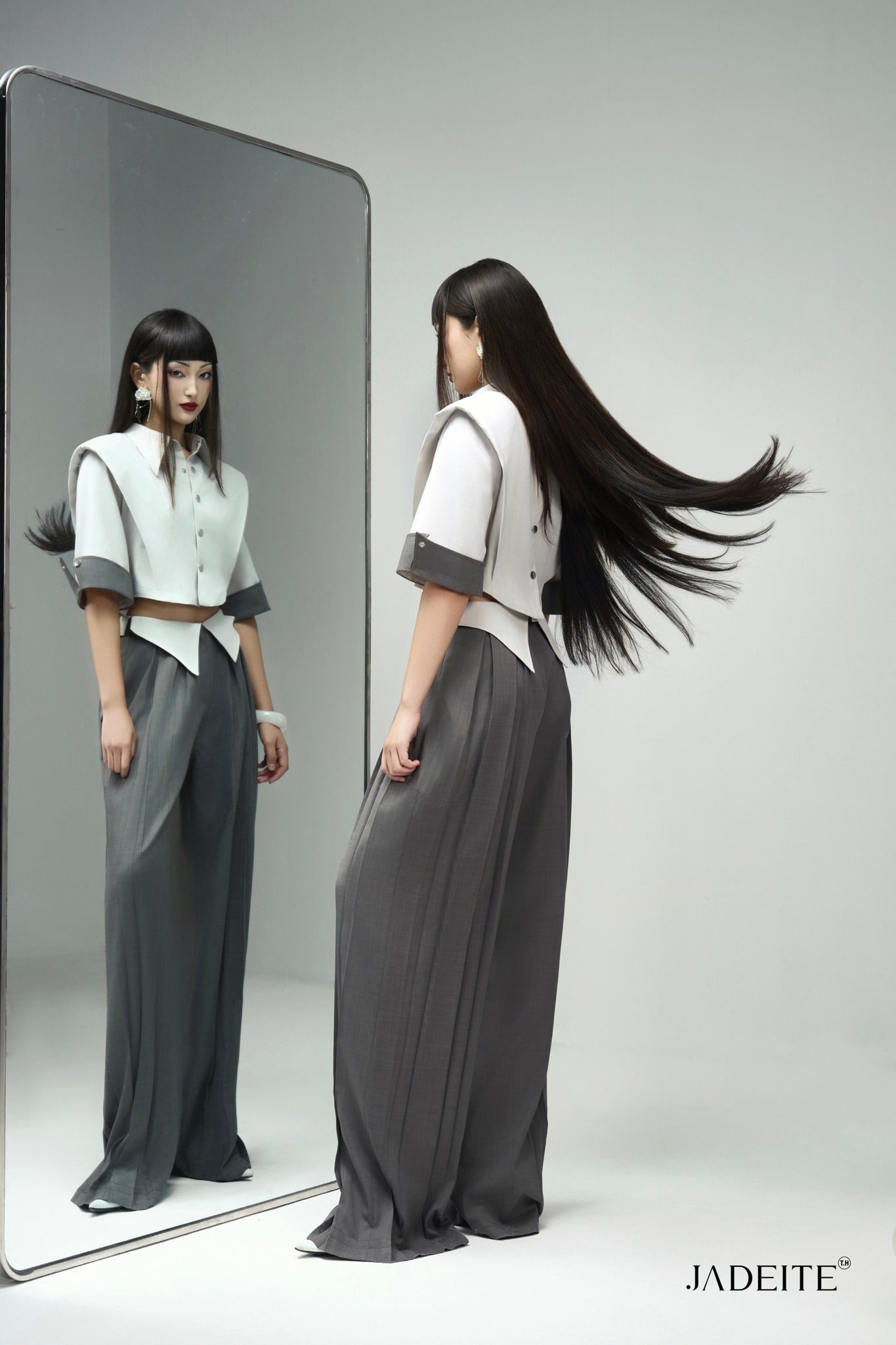 Front & Back Grey Crop-Shirt & Front & Back Grey Pants